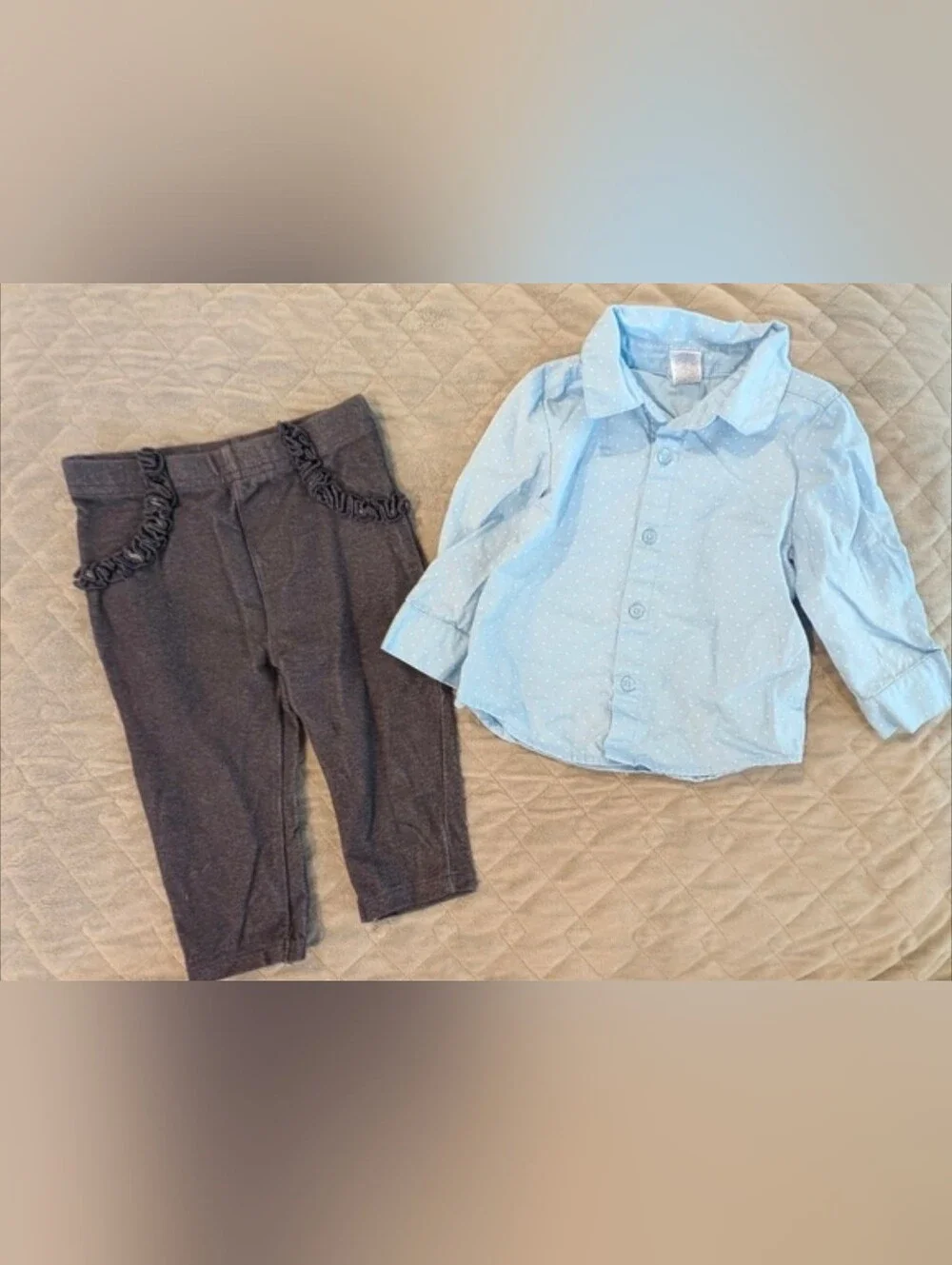 12M Light Blue Polka Dot Shirt and Dark Denim Jeggings